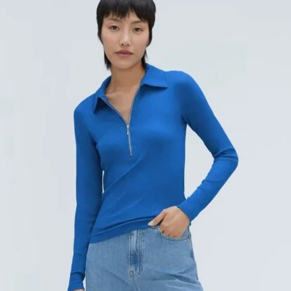 Everlane The Super-Soft Zip Polo Lapis Blue - Picture 1 of 5